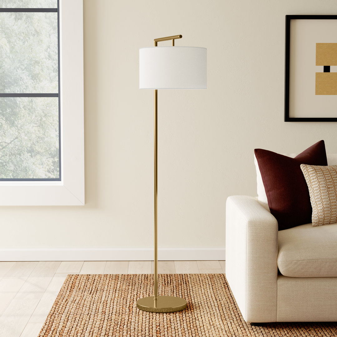 Montage Modern 60 in. Mid-Century Modern LED Floor Lamp with Fabric Drum Shade